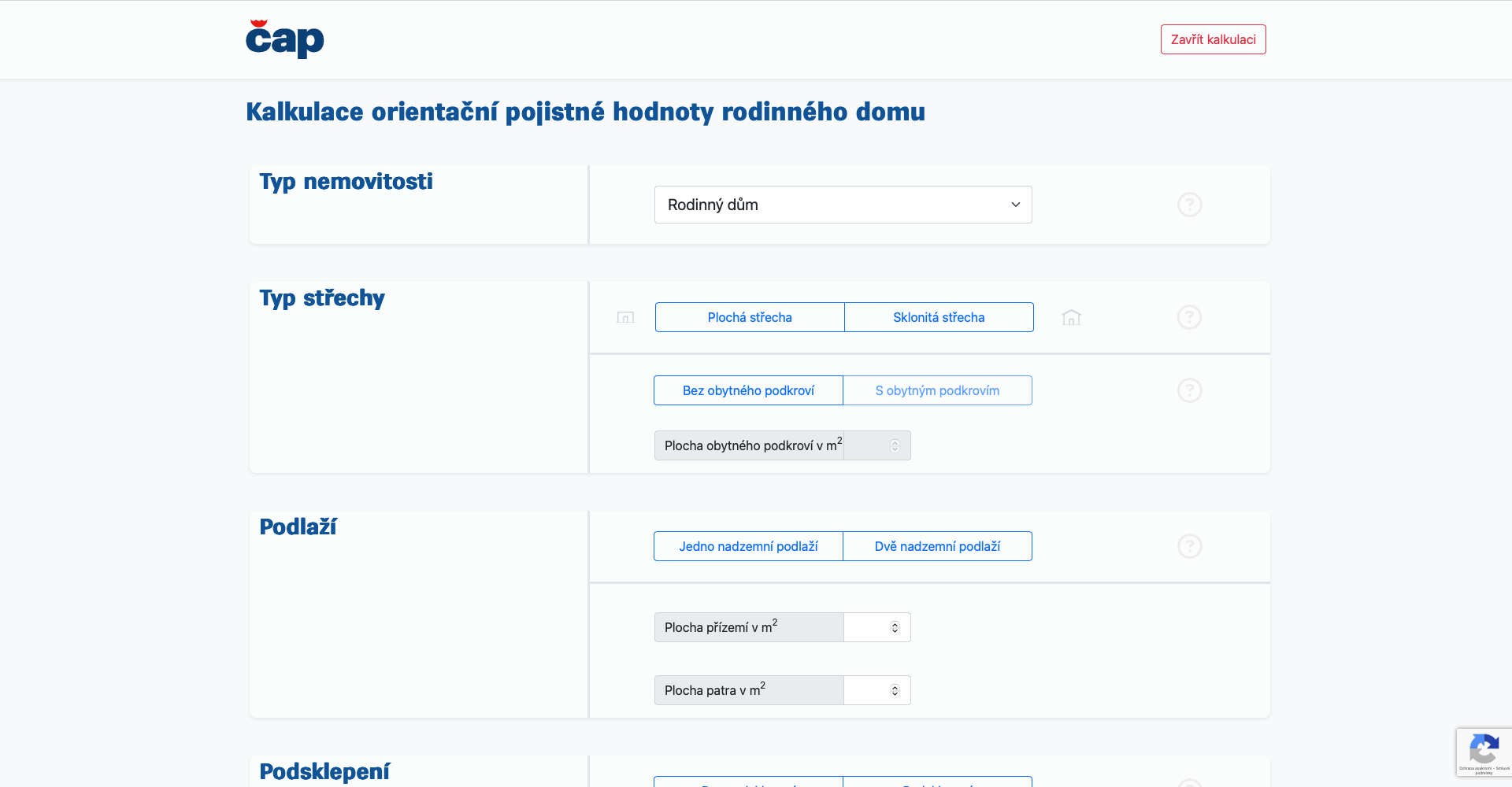Kalkulačka orientační pojistné hodnoty (ČAP) - Pojištění a Ochrana majetku - Finanční nástroj pro pojistná hodnota, kalkulačka, nemovitost, podpojištění, ČAP