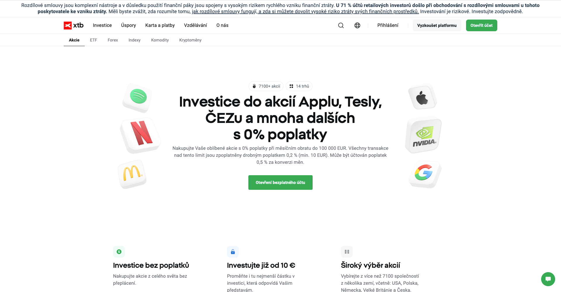 XTB - Spoření a Investování - Finanční nástroj pro XTB broker, investování, akcie, ETF, česká podpora
